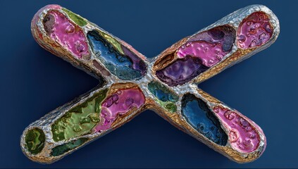 3D rendered X, colorful, textured