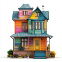 Colorful whimsical house with bright painted exterior