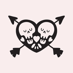 Skull Heart with Arrows &ndash; Dark Love Illustration. Trendy vector illustration.