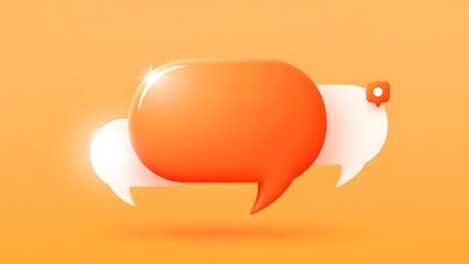 3D Speech Bubbles and Chat Icons for Social Media Communication on Vibrant Orange Background