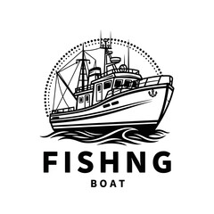 Fishing Boat Logo Icon &ndash; Commercial Trawler Emblem for Seafood, Marine & Branding Design