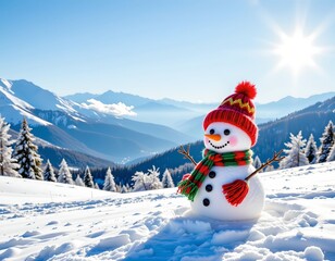 Obraz premium Whimsical Snowperson Cheerful Winter Landscape