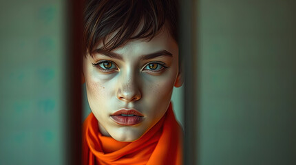 A young woman poses for a fashion photo shoot, a portrait of a woman.