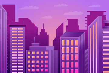 Fototapeta premium night city skyline Night City Skyline with Purple Tone Urban Illustration
