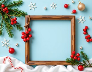 Rustic Holiday Frame with Berries and Snowflakes
