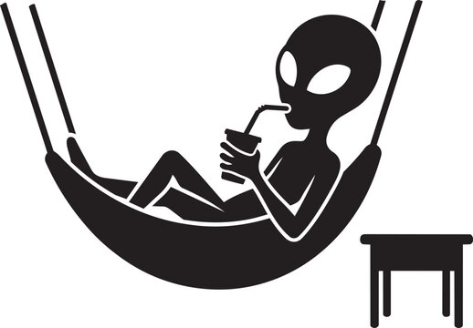 Alien relaxing in hammock drinking beverage with straw