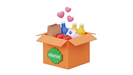 Donation Box Filled with Food and Hearts