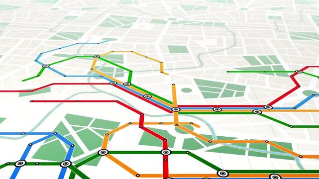 Colorful Subway Map with Intersecting Lines and Stations transit map transportation map