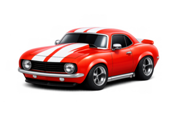 Classic muscle car icon with racing stripes on shiny gray background - ideal for automotive design and decor