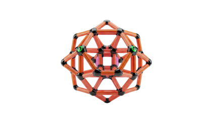 Geometric molecular structure with orange rods and black connectors