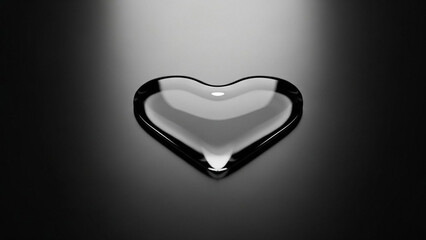Minimal Glass Heart with Copy Space on Dark Background