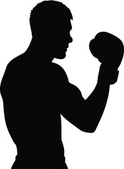 Focused Male Boxer Silhouette in a Ready Fighting Stance with Gloves