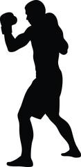 Full Body Male Boxer Silhouette in an Aggressive Fighting Stance Prepared for Action
