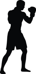 Full Body Boxer Silhouette Male Athlete with Gloves in Guard Stance Prepared for Combat