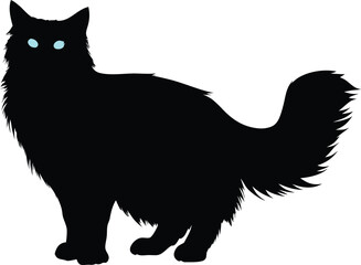 Elegant Black Cat Silhouette with Hypnotic Blue Eyes for Feline Themed Projects