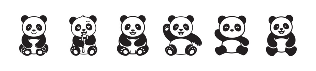 Cute cartoon baby panda bear with happy expression sitting isolated on white background © MST