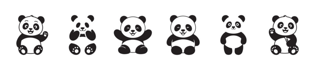 Adorable baby panda vector set with waving hand and sitting positions for nursery and kids design © MST