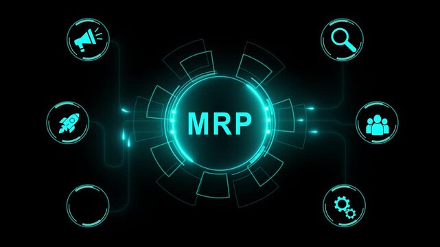 Futuristic digital interface displays MRP text within a glowing circular , Futuristic MRP and data protection, ...