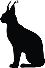 Elegant caracal wild cat silhouette sits attentively, showcasing its distinctive ear tufts