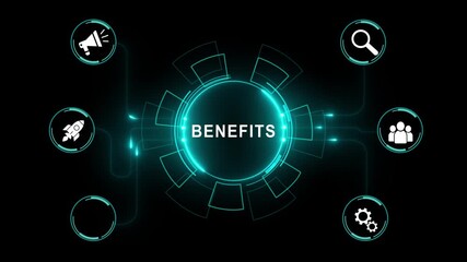 Futuristic digital interface displays security Benefits text within a glowing circular , Futuristic cyber security Benefits and data protection, ... - Powered by Adobe
