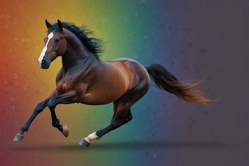 Graceful Brown Horse Running on Colorful Background