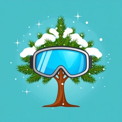 Winter Tree with Ski Goggles - A Festive Holiday Season Illustration.