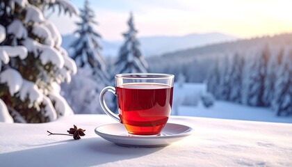 Winter Warmth - A Cup of Tea in a Snowy Landscape.