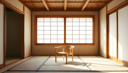 Chair placed inside a room near a window forming a quiet interior lifestyle composition focused on light, furniture presence, and calm domestic space
