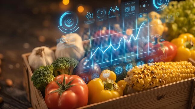 Fresh vegetable market basket tomato bell pepper corn broccoli garlic vegetable basket data analytics forecast growth trend smart agriculture produce
