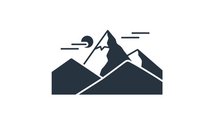 Majestic Mountain Landscape with Sun and Cloud in a Minimalist Style