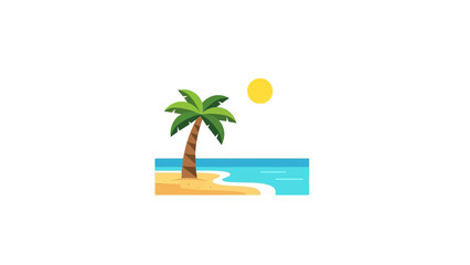 Tropical beach scene with palm tree ocean and sunny sky