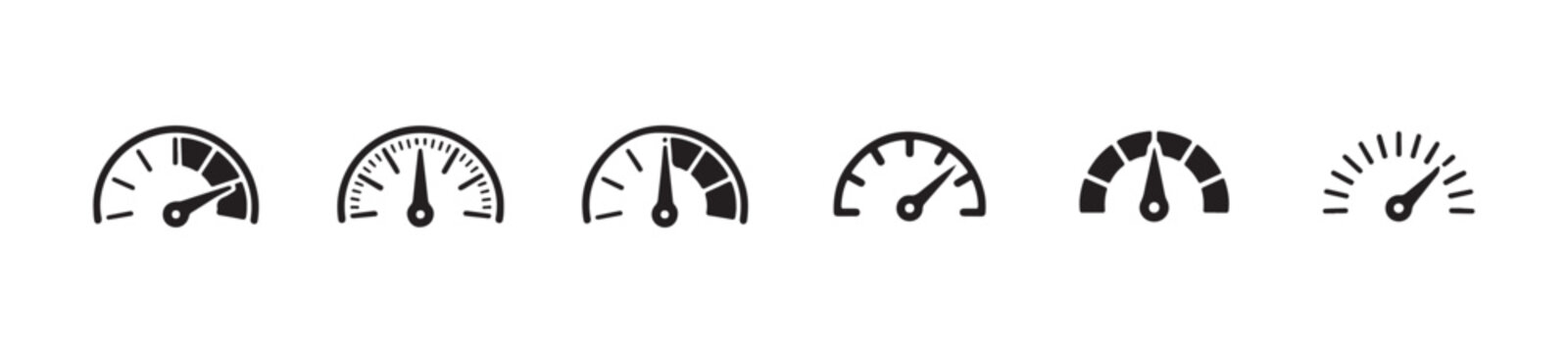 Industrial pressure meter symbols collection with needle pointer and varied measurement dial faces