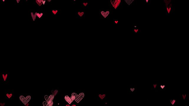 valentines day doodle hand drawn hearts border frame alpha channel animation, red hearts valentine celebration isolated motion design element