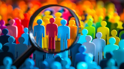 Conceptual image of data driven market research with diverse customer segmentation and copy space