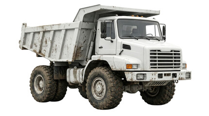 Dirty white industrial dump truck construction
