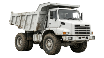 Dirty white industrial dump truck construction