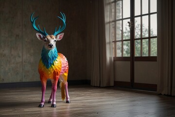 Colorful Deer Sculpture Inside a Room