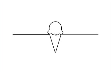 Ice cream continuous one line art drawing of design. waffle cone ice cream symbol line style vector art illustration