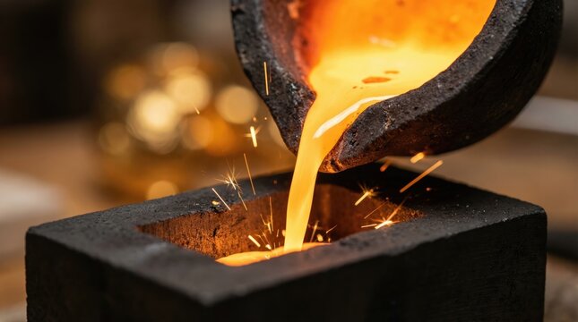 Gold Refining and Casting Process: Molten Metal into Ingots