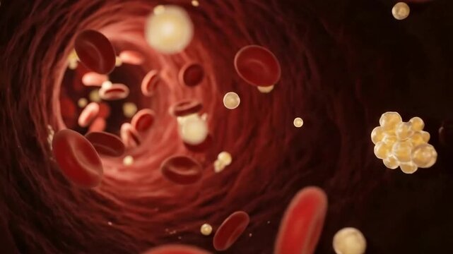 Red Blood Cells Flowing with Cholesterol Particles