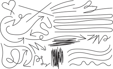 Hand drawn abstract lines and shapes isolated on transparent background