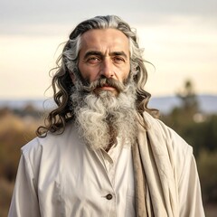 Wise Man with Gray Hair and Beard Contemplating Lifes Mysteries.