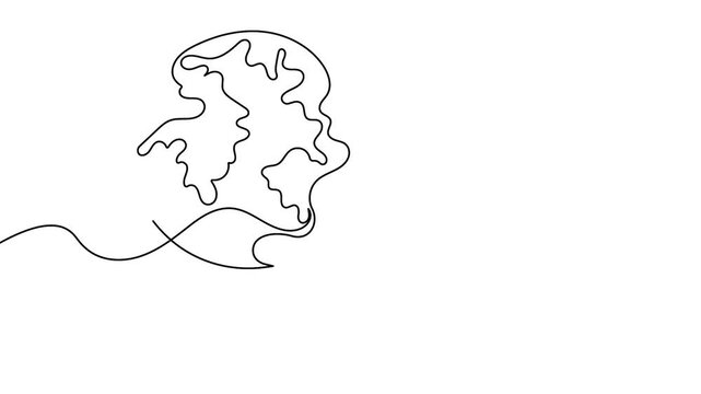 Minimalist earth light bulb icon continuous line drawing loop animation