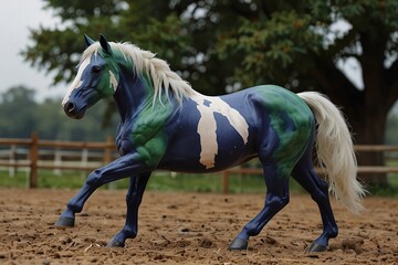 Vibrant Painted Horse Running on Dirt Track