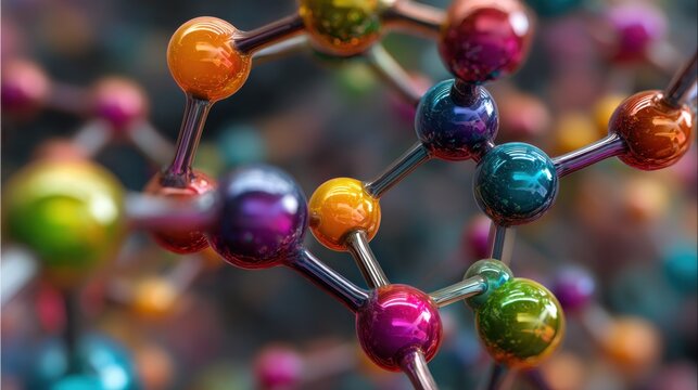Colorful molecular structure with interconnected spheres - Powered by Adobe