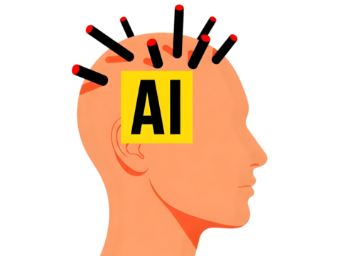 Illustration of brain with AI symbol and antennae - Powered by Adobe