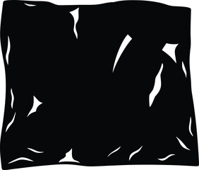 Jagged rough edged dark shape with scattered white marks suggesting torn material