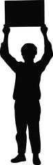 Lone Person Holding a Blank Rectangular Sign High Overhead for a Message Display