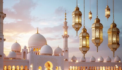 Ramadan Kareem with lantern and mosque