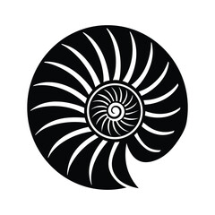 Obraz premium Nautilus shell black silhouette vector, Beach and Underwater ocean theme icon, Marine life silhouette vector.